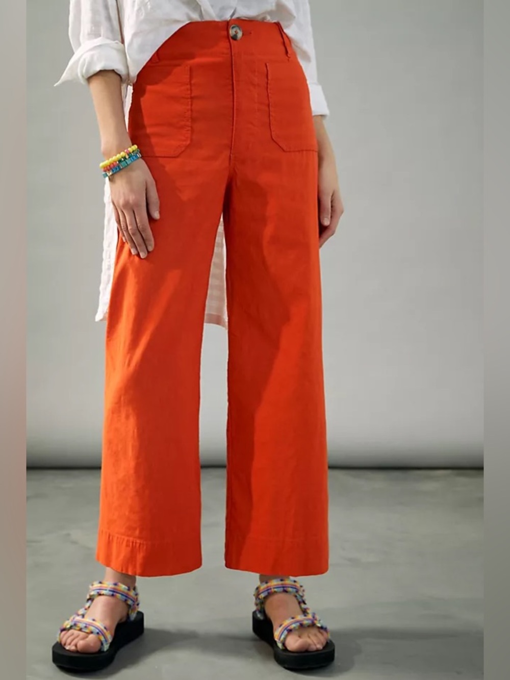 Anthropologie Maeve Colette Orange Wide Leg Cropped Pants Size 24 (0)
